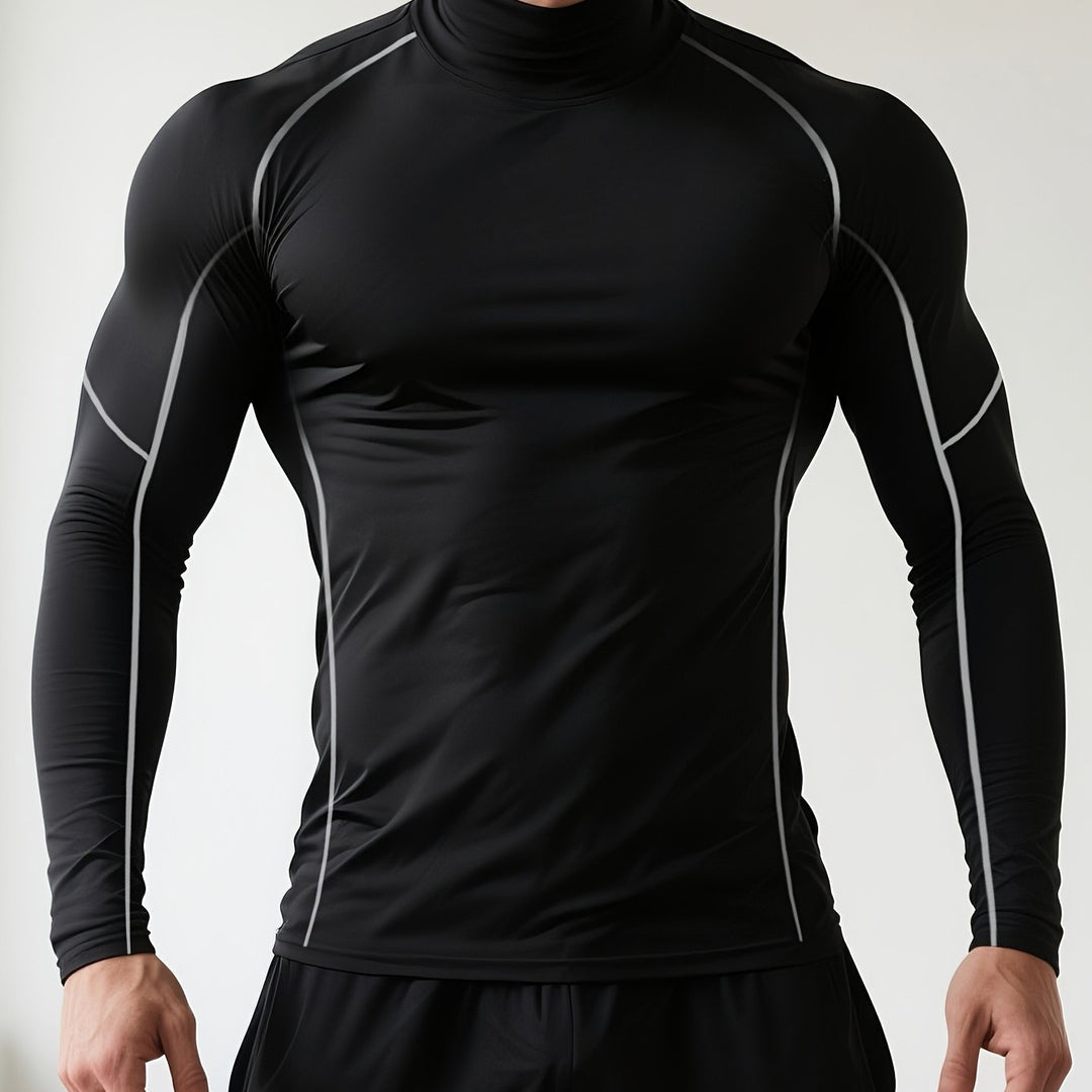 Men's Compression T-Shirt | Skinny Fit Long Sleeve Shirt | High Collar | Sporty Training Style