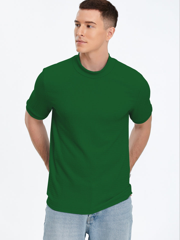 Męski T-Shirt | T-Shirt Skinny Fit z Wysokim Kołnierzem | Krótki Rękaw | Casualowy Styl na Co Dzień