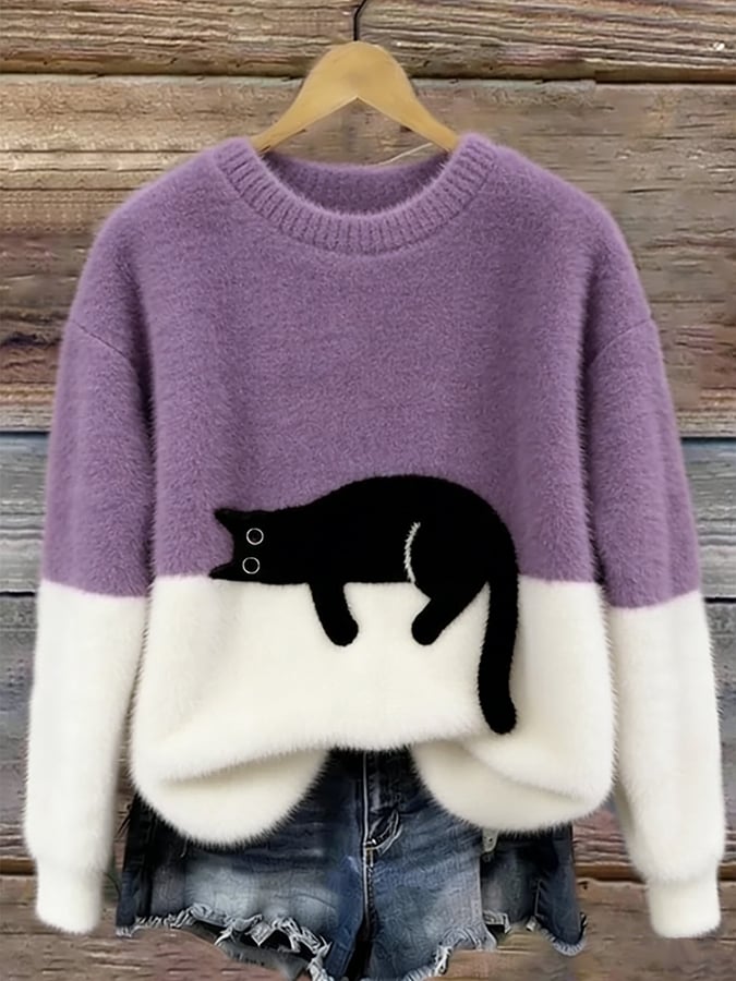 Damski sweter z motywem śpiącego kota