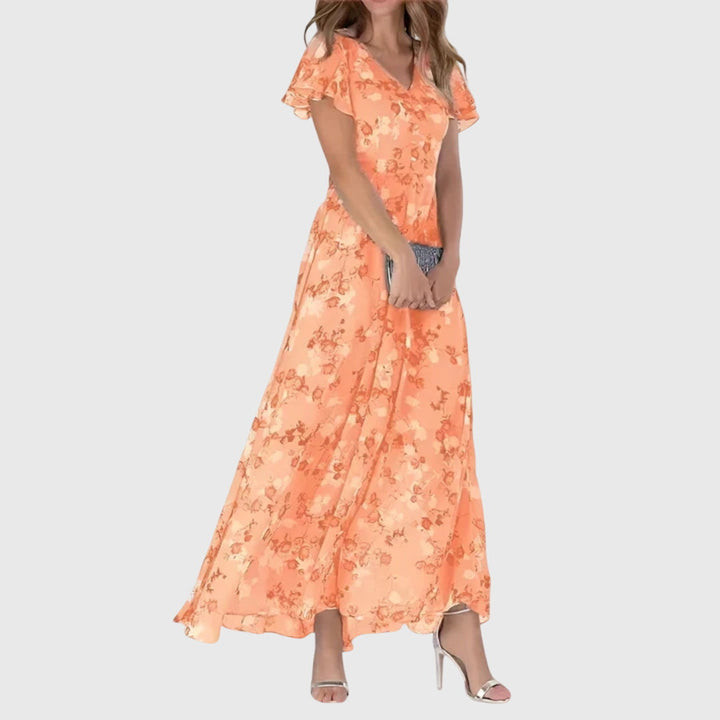Flora | Damska Sukienka Maxi w Kwiaty z Dekoltem V