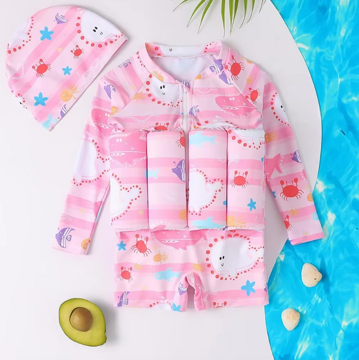 Children's Swimsuit with Buoyancy Vest | UV Swimwear | Short Sleeves | Beach and Pool