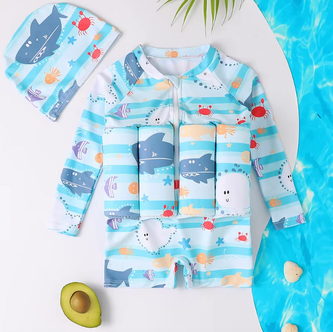Children's Swimsuit with Buoyancy Vest | UV Swimwear | Short Sleeves | Beach and Pool