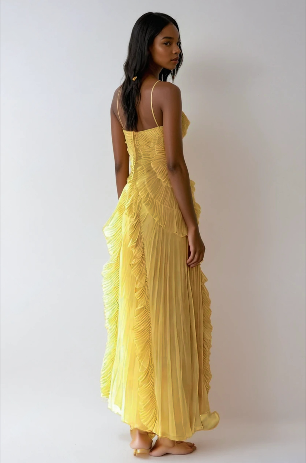 Women's One-Shoulder Ruffled Pleated Maxi Dress | Asymmetric Hem