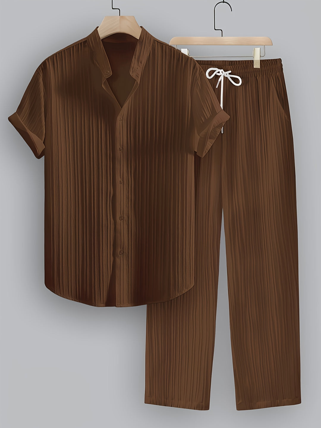 Men's Two-Piece Set | Shirt with Collar and Straight-Leg Pants | Fitted Outfit | Casual Everyday Style