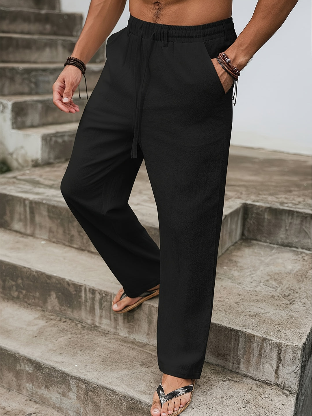 Men's Minimalist Pants Straight Leg Drawstring Waist Pants | Modern