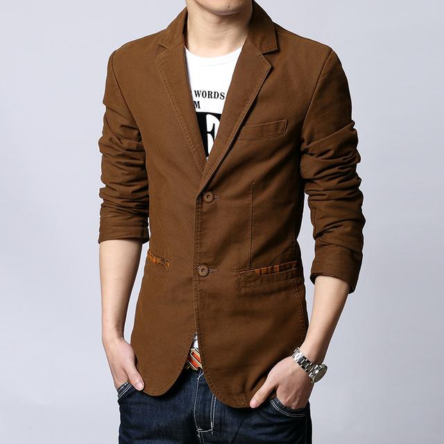 Męski blezer slim fit casual w kolorze khaki