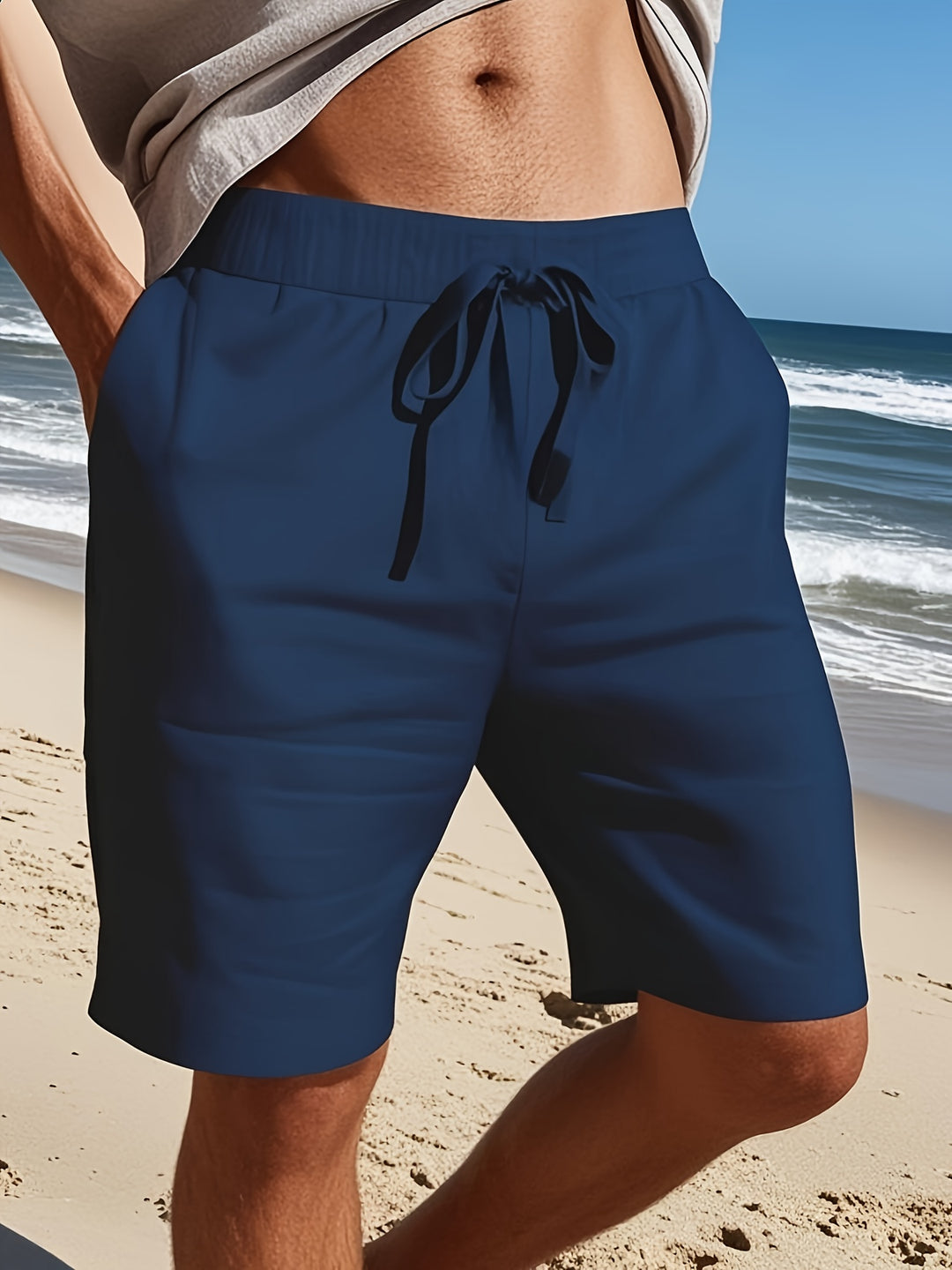Męskie Szorty Sznurek w Pasie Prosta Nogawka Szorty | Styl Plażowy