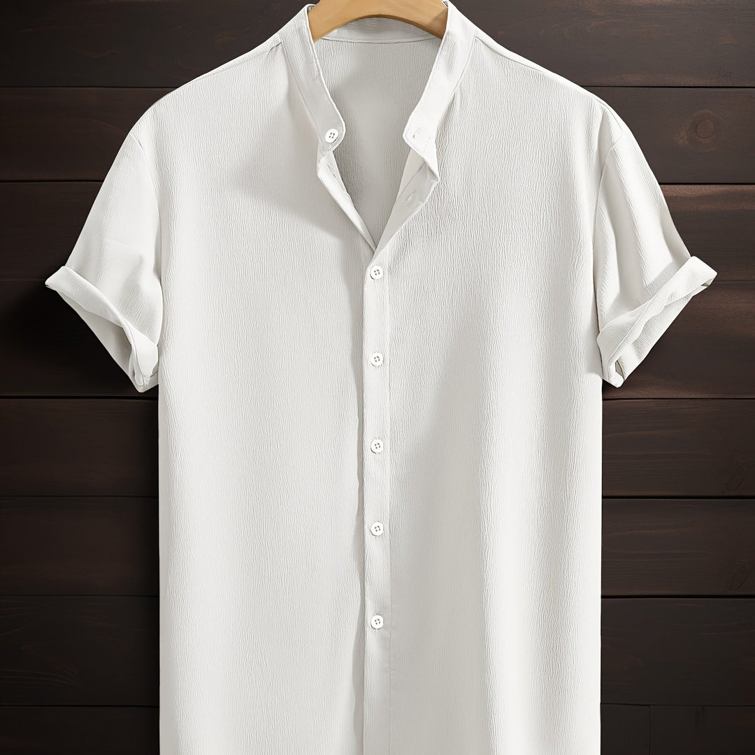 Men's Casual Shirt | Shirt with Stand Collar and Short Sleeves | Regular Fit | Relaxed Weekend Style