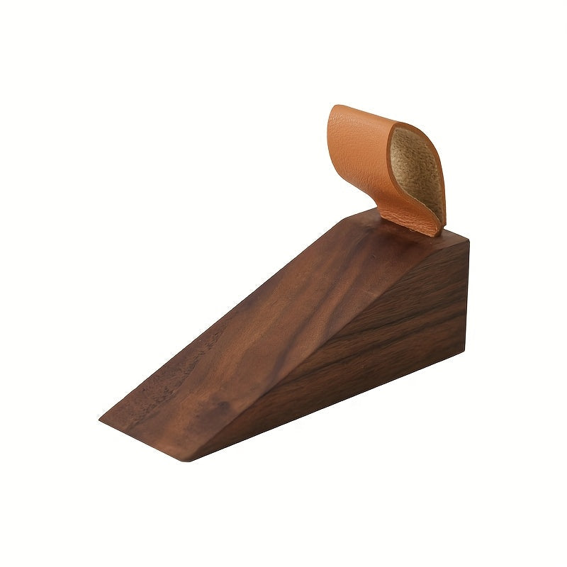 Wooden Door Stopper | Wedge Stopper with Eco-Leather Strap | Non-Slip