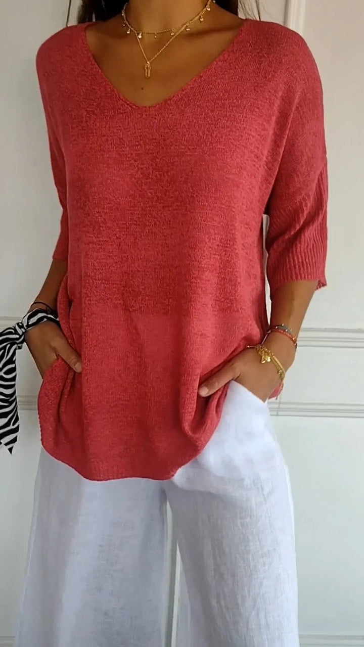 Joanna | Women's Loose-Fit Top with V-Neck and Short Sleeves