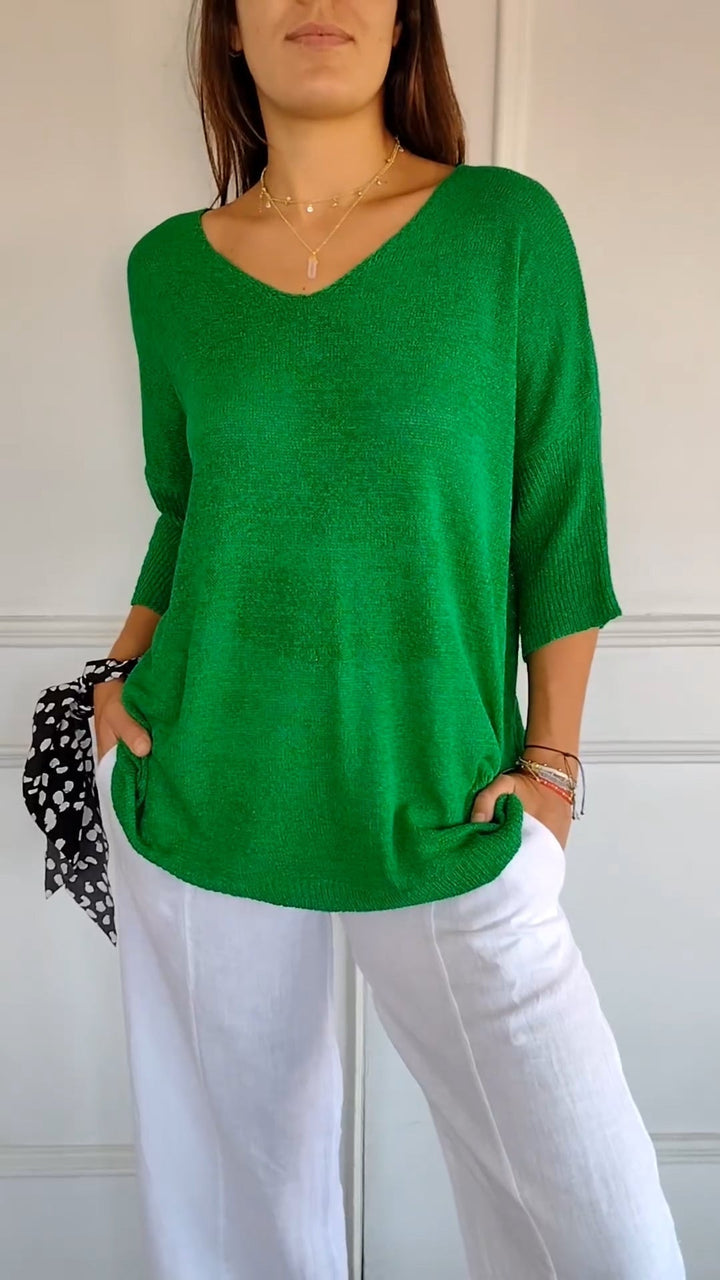 Joanna | Women's Loose-Fit Top with V-Neck and Short Sleeves