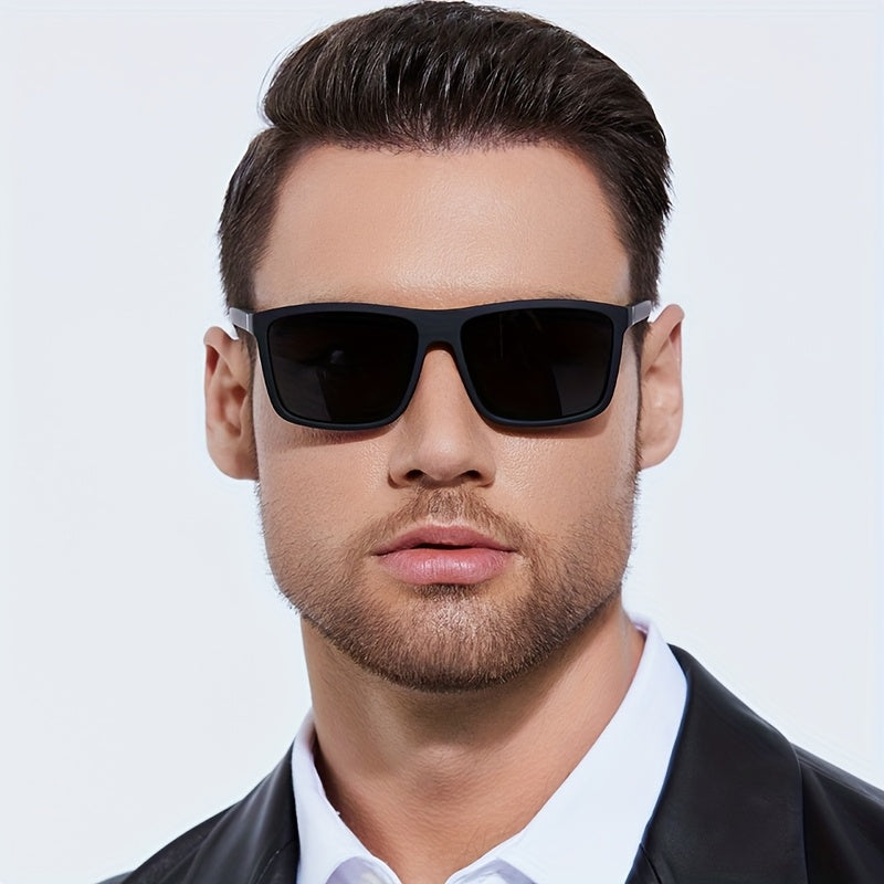 Men's Sunglasses Square Frame Straight Shape Straight Temples | Green Lenses