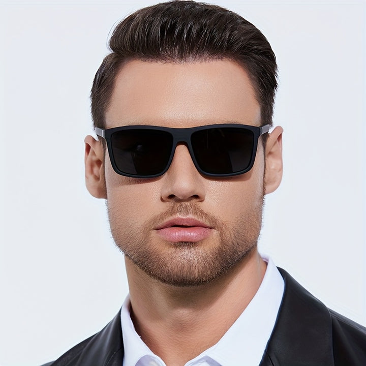 Men's Sunglasses Square Frame Straight Shape Straight Temples | Green Lenses