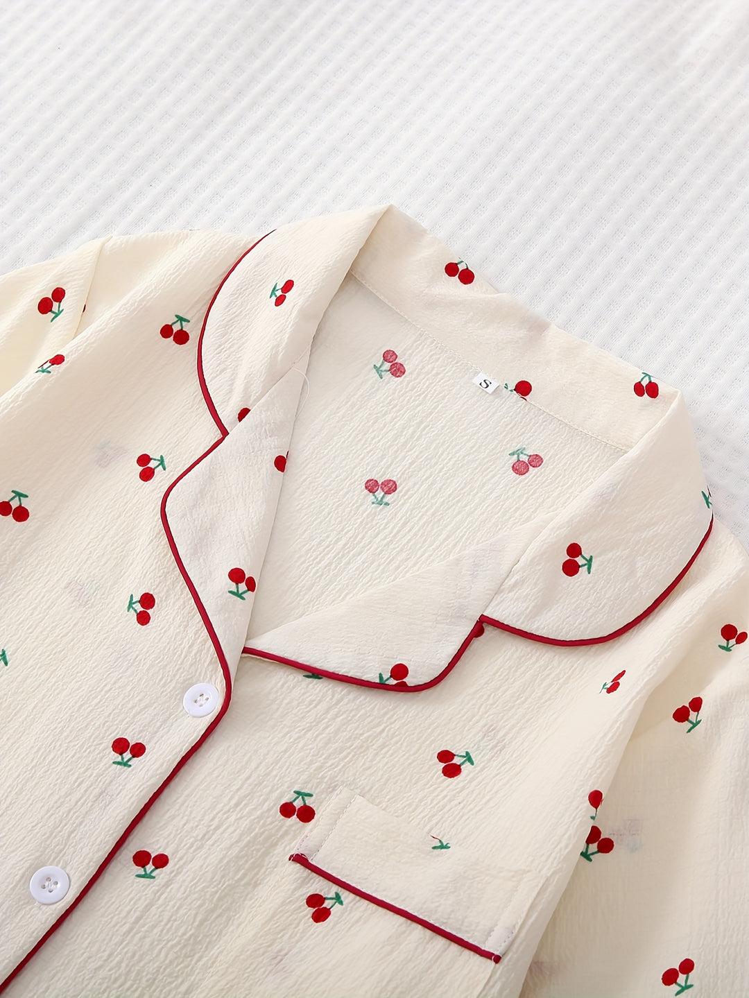 Women's Pajama Set in Cherry with Button-Up Shirt and Shorts | Nightwear
