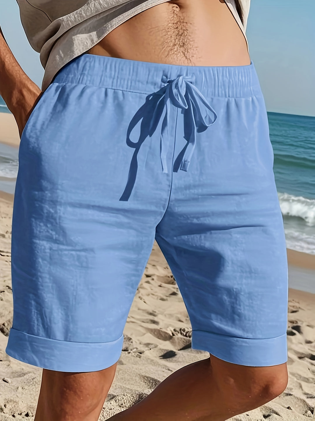 Męskie Szorty Sznurek w Pasie Prosta Nogawka Szorty | Styl Plażowy