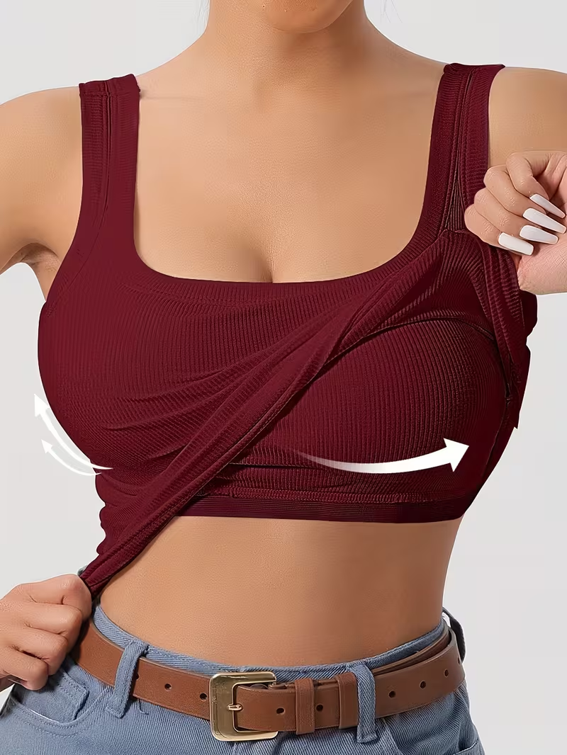 Women's Ribbed Top with Built-in Support | Square Neckline