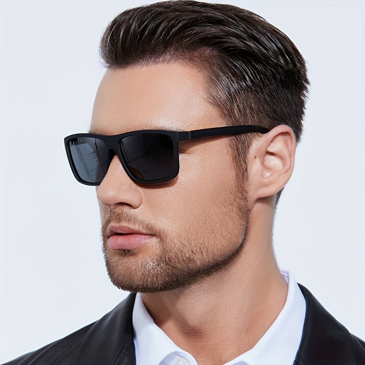 Men's Sunglasses Square Frame Straight Shape Straight Temples | Green Lenses