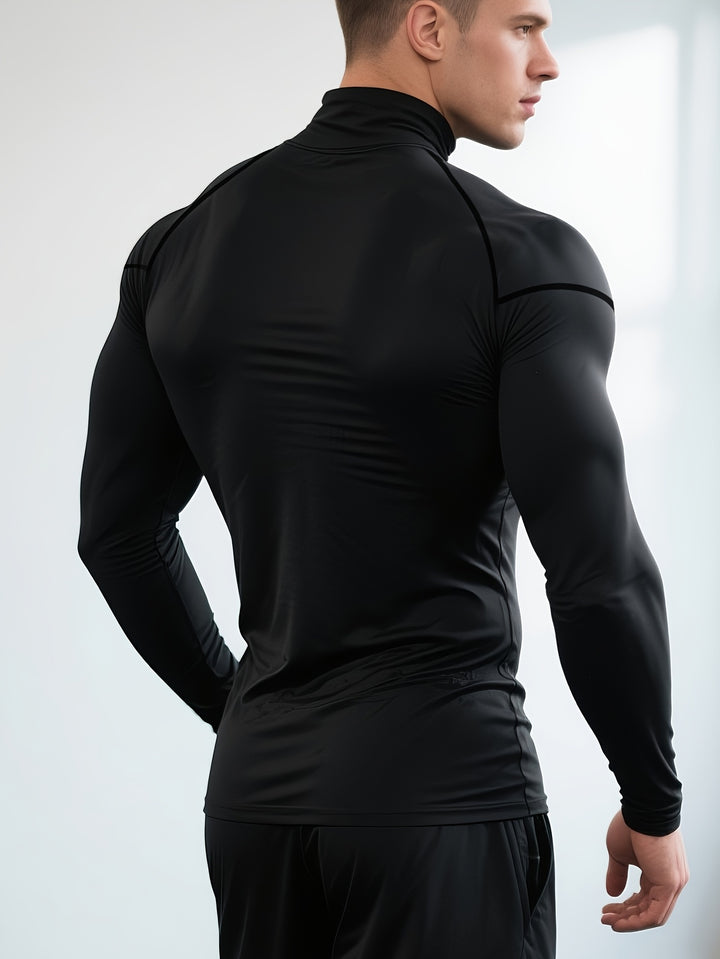 Men's Compression T-Shirt | Skinny Fit Long Sleeve Shirt | High Collar | Sporty Training Style
