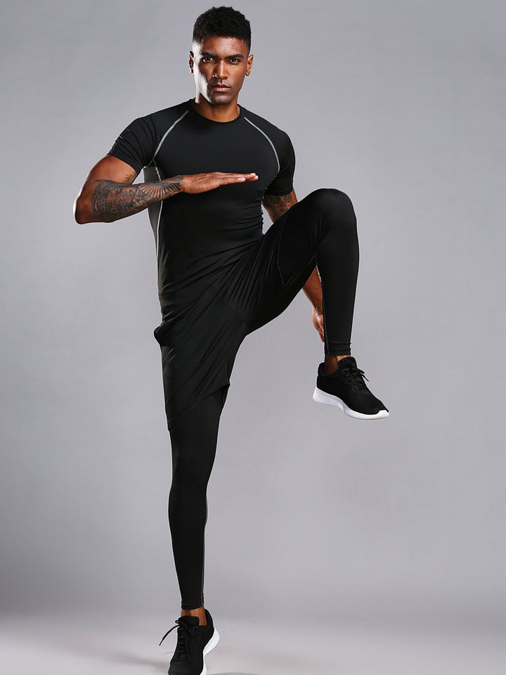 Męski T-Shirt Kompresyjny | Koszulka Skinny Fit z Krótkim Rękawem | Okrągły Dekolt | Sportowy Styl Treningowy