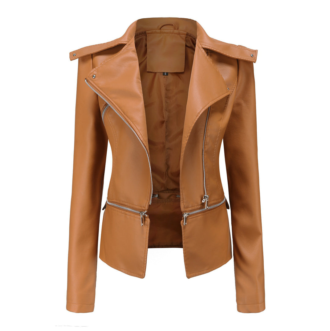 Damska kurtka motocyklowa slim fit z imitacji skóry
