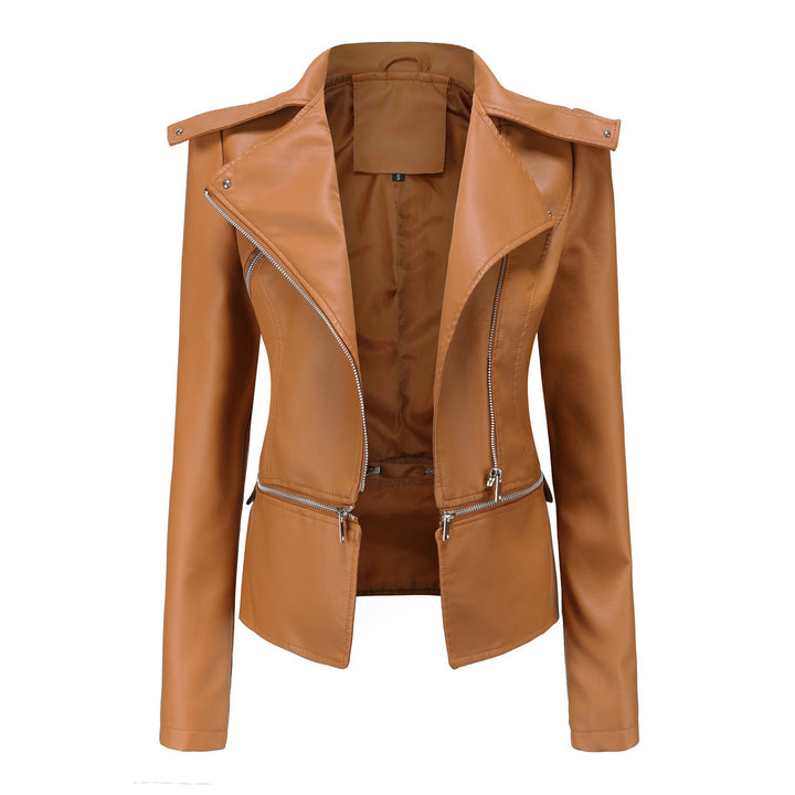 Damska kurtka motocyklowa slim fit z imitacji skóry