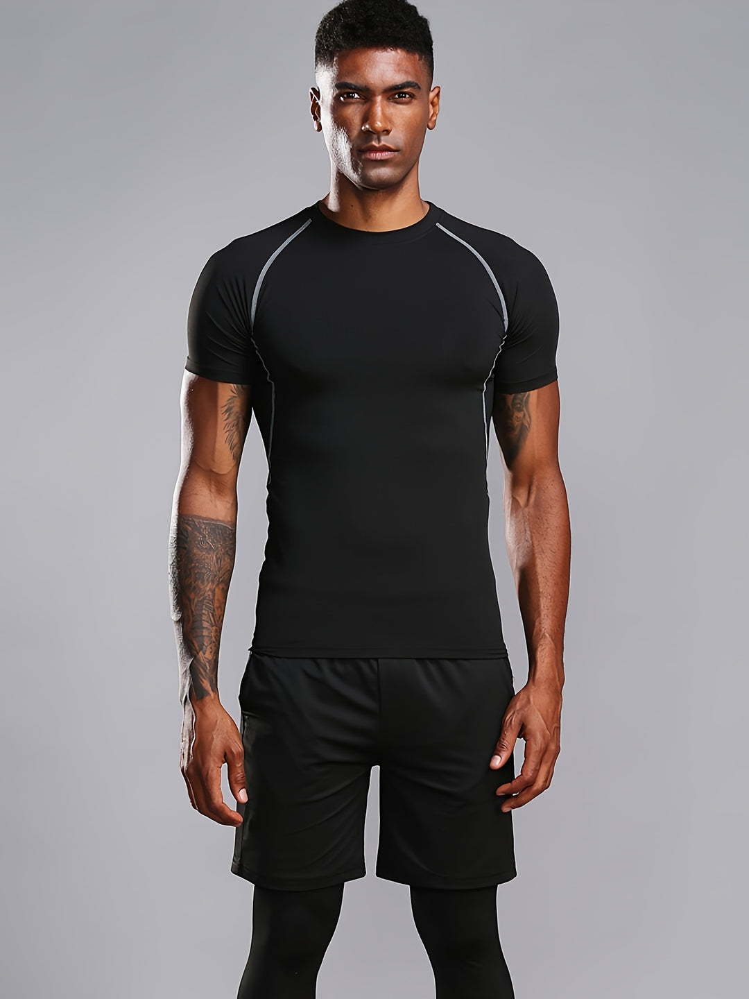 Męski T-Shirt Kompresyjny | Koszulka Skinny Fit z Krótkim Rękawem | Okrągły Dekolt | Sportowy Styl Treningowy