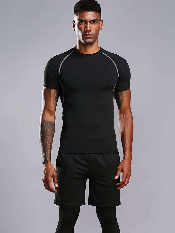 Męski T-Shirt Kompresyjny | Koszulka Skinny Fit z Krótkim Rękawem | Okrągły Dekolt | Sportowy Styl Treningowy