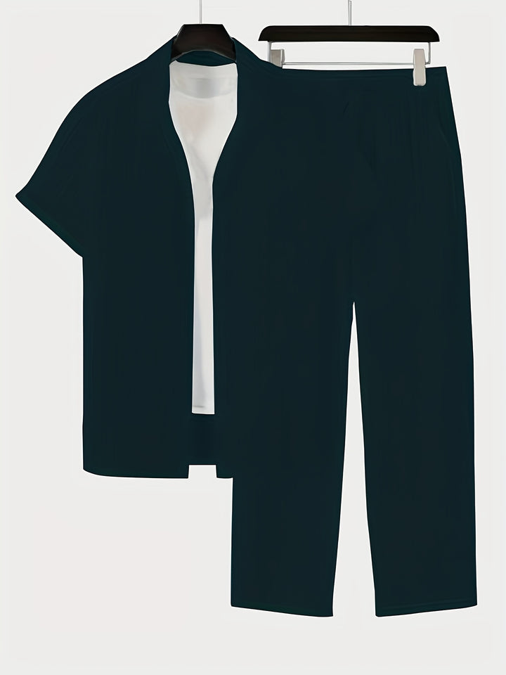 Men's Home Set | Shirt and Striped Pants Set | Regular Fit | Comfortable Relaxed Style