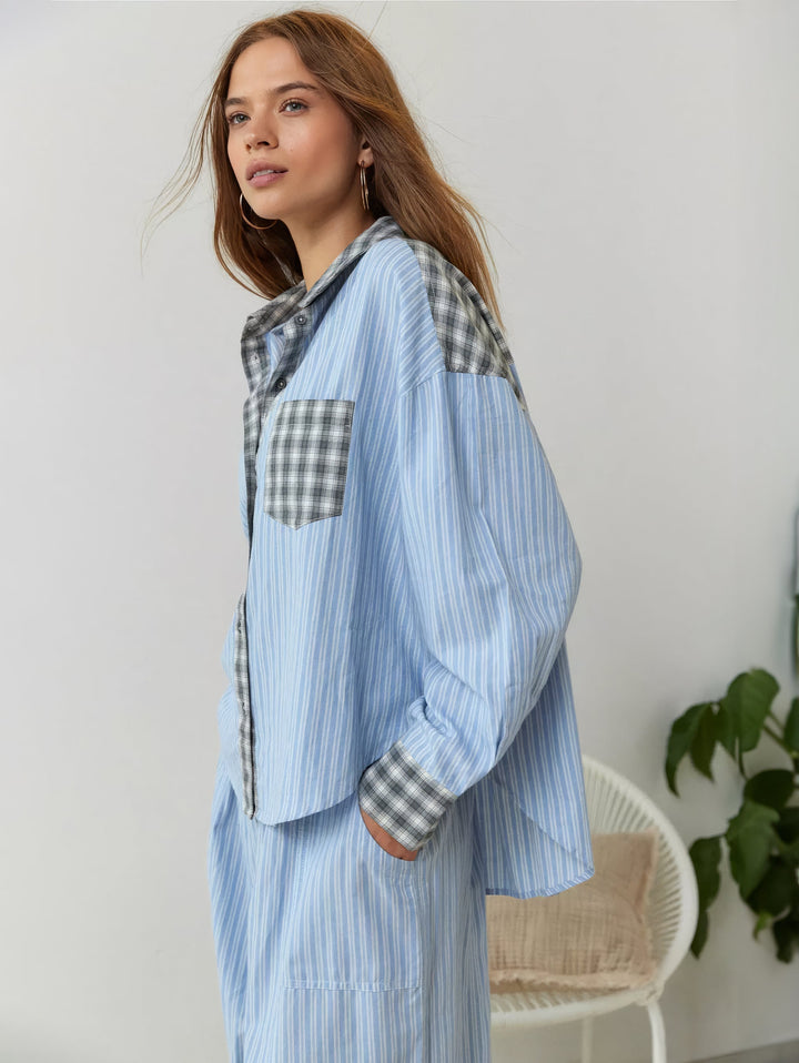 Women's Plaid Set with Shirt and Loose Pants | Pajama Set
