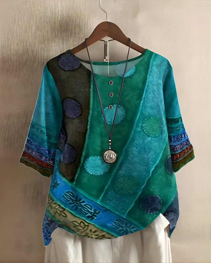 Wiktoria | Women's Boho Top with Print and 3/4 Sleeves