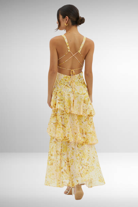 Women's Maxi Dress with Floral Pattern, Sleeveless, V-Neck, Layered Skirt | Vacation Style