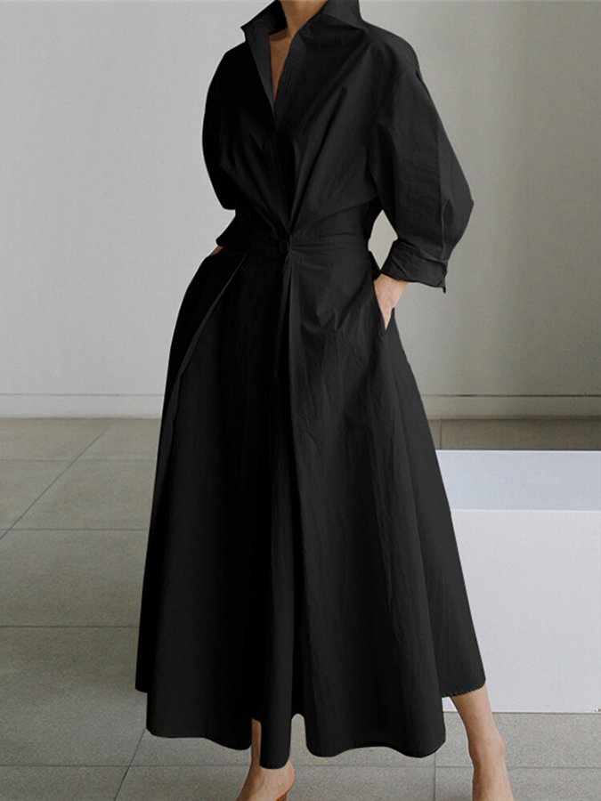 Women's Long Sleeve Dress with Waist Tie | Maxi