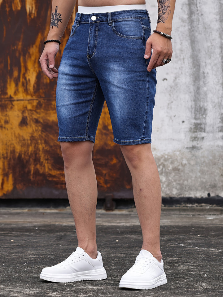 Męskie Szorty Denim | Szorty o Smukłej Sylwetce | Długość do Kolan | Nowoczesny Codzienny Styl