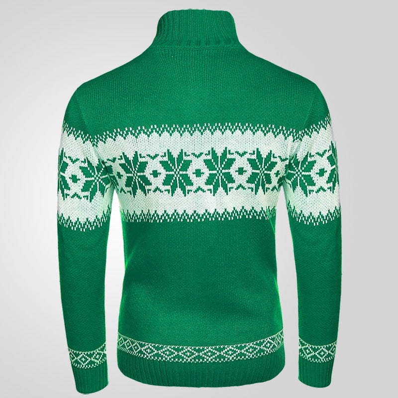 Męski zielony sweter z wzorem jacquard
