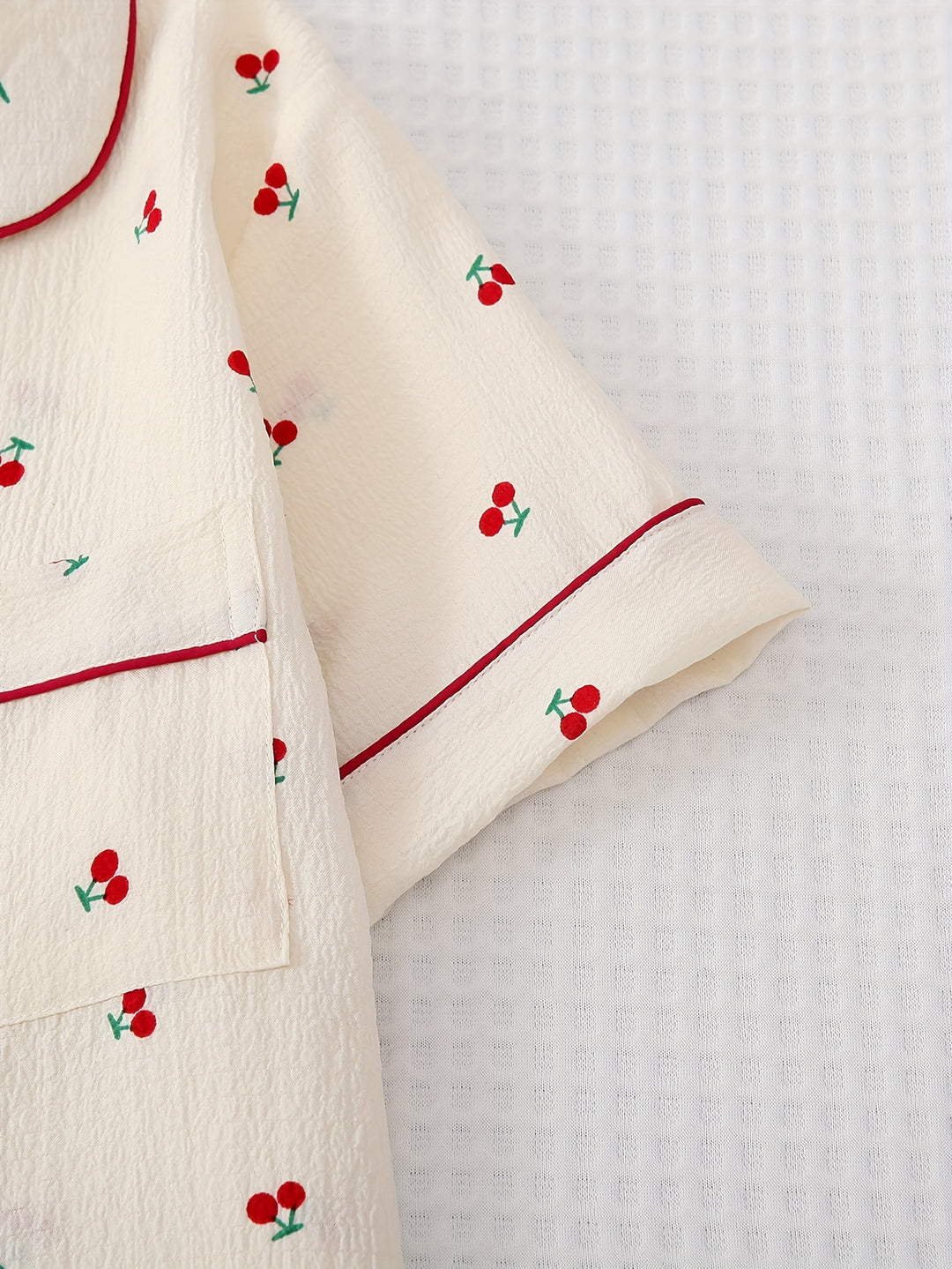 Women's Pajama Set in Cherry with Button-Up Shirt and Shorts | Nightwear