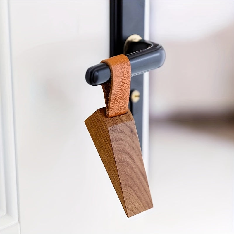 Wooden Door Stopper | Wedge Stopper with Eco-Leather Strap | Non-Slip