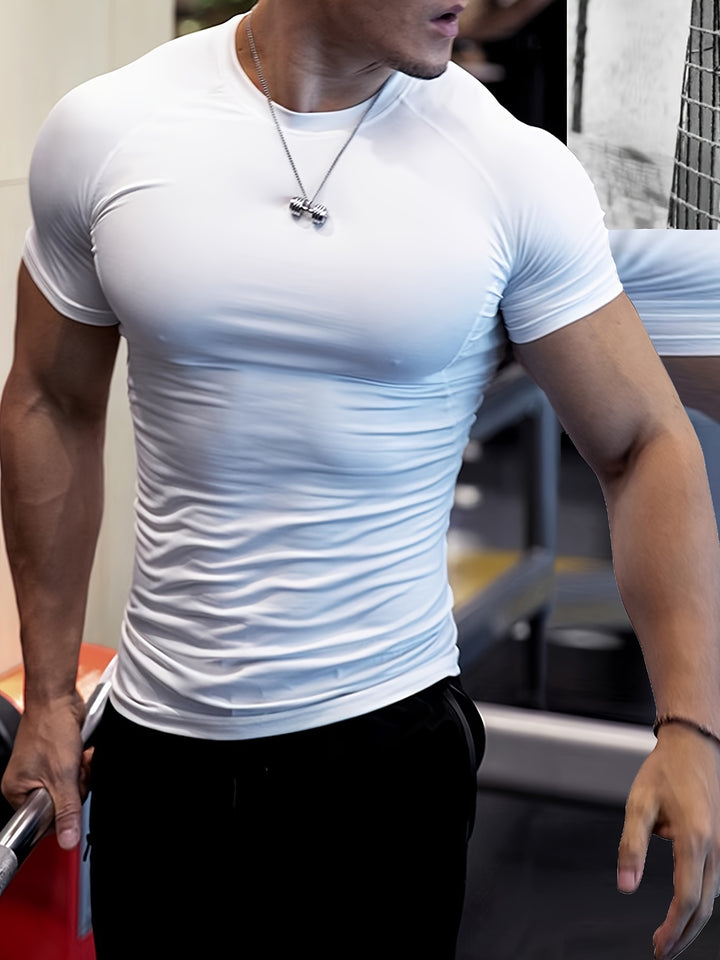 Męski T-Shirt Kompresyjny | Koszulka Skinny Fit z Krótkim Rękawem | Okrągły Dekolt | Sportowy Styl Treningowy