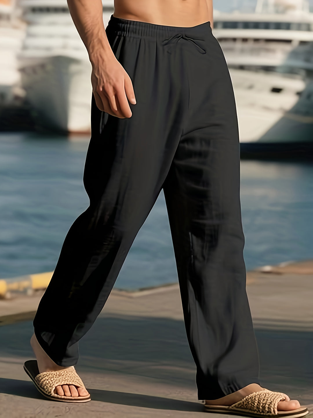 Men's Straight Leg Pants with Drawstring Waist | Solid Color