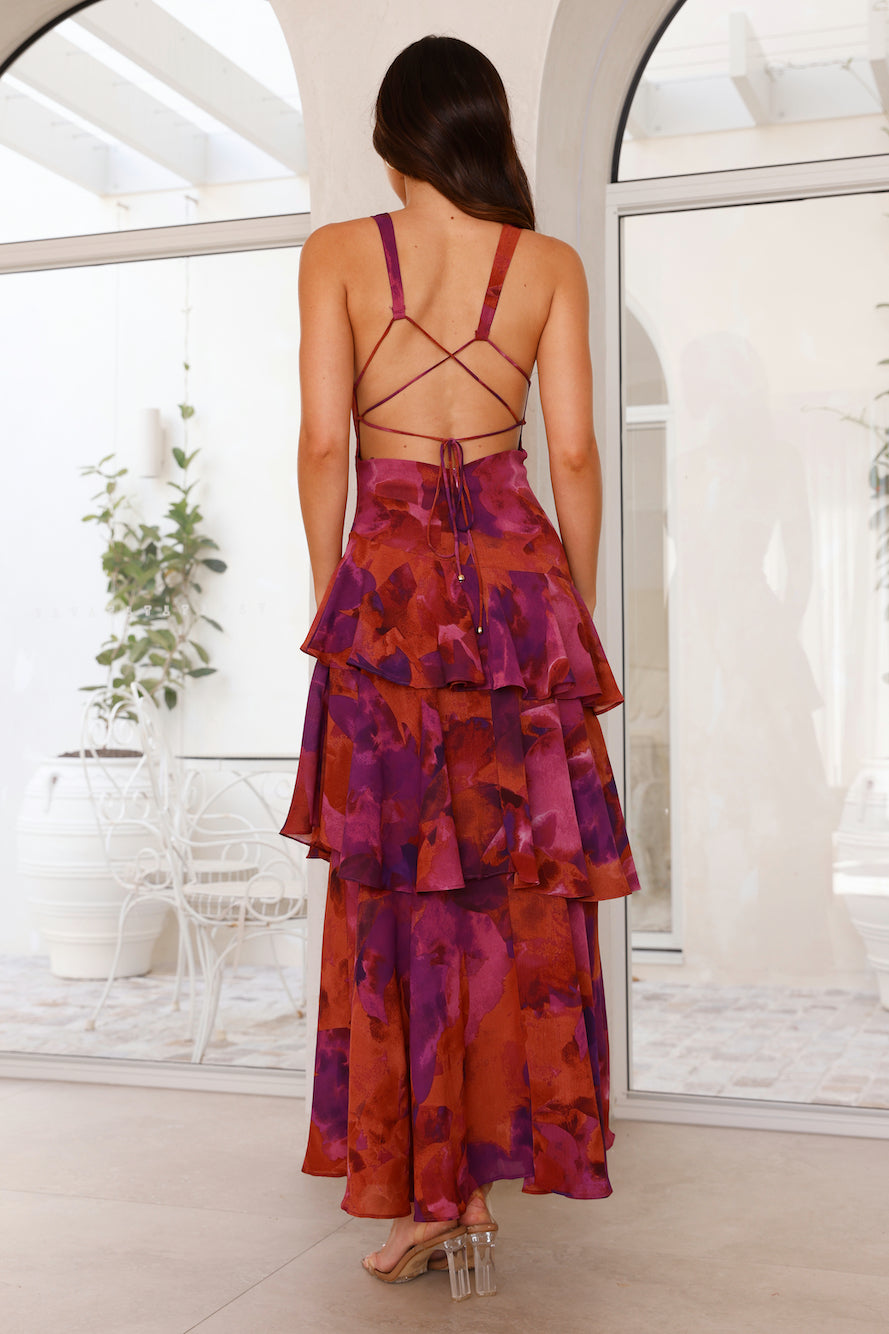 Women's Maxi Dress with Floral Pattern, Sleeveless, V-Neck, Layered Skirt | Vacation Style