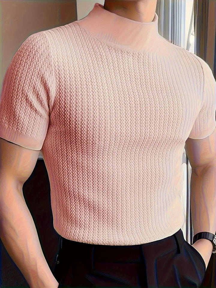 Męski T-Shirt | T-Shirt Skinny Fit z Wysokim Kołnierzem | Krótki Rękaw | Casualowy Styl na Co Dzień