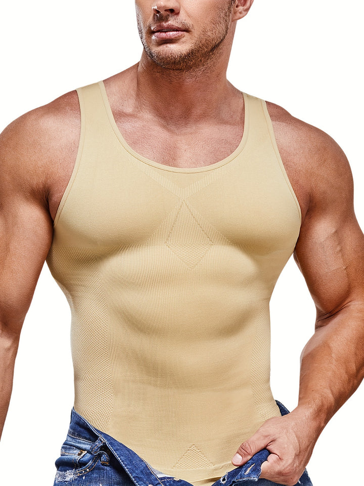 Men's Compression Shirt Shaping Abdomen Control Fitted Sleeveless Tank Top | Slim Fit