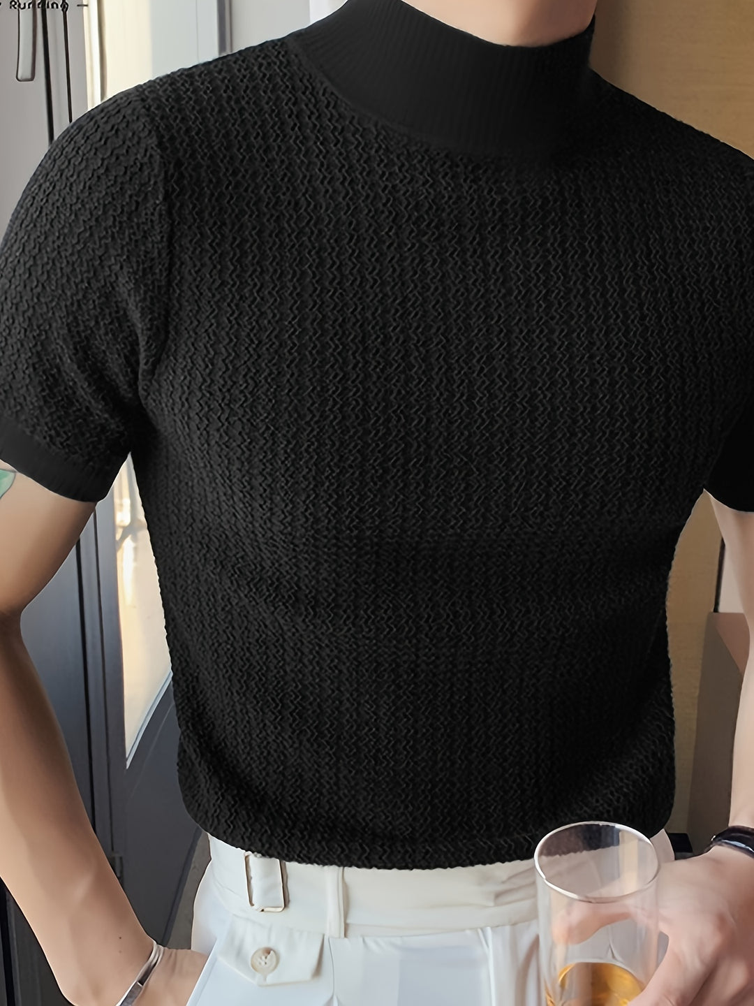 Męski T-Shirt | T-Shirt Skinny Fit z Wysokim Kołnierzem | Krótki Rękaw | Casualowy Styl na Co Dzień