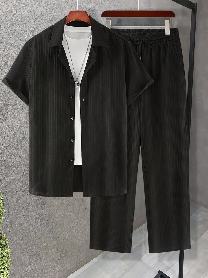 Men's Home Set | Shirt and Striped Pants Set | Regular Fit | Comfortable Relaxed Style
