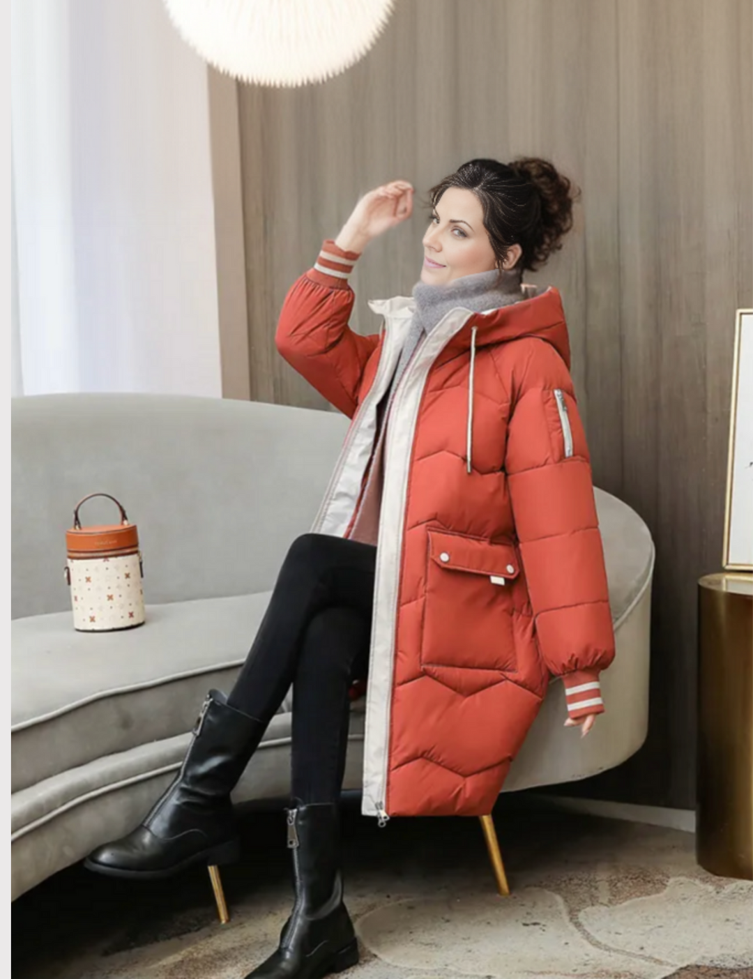 Women's Long Down Coat with Hood and Front Pockets | Winter Coat