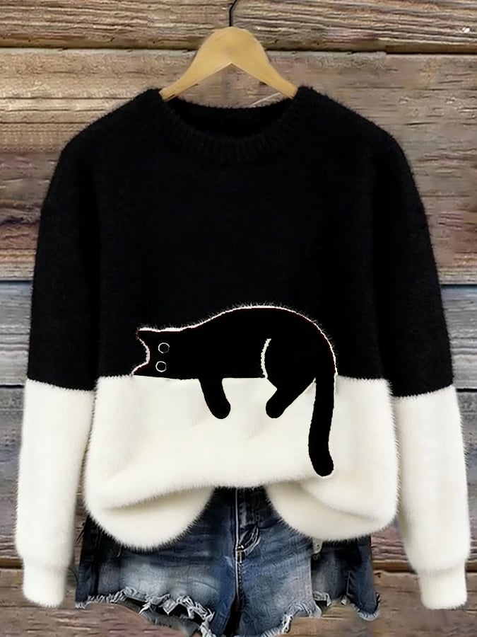 Damski sweter z motywem śpiącego kota