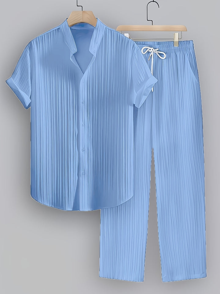 Men's Two-Piece Set | Shirt with Collar and Straight-Leg Pants | Fitted Outfit | Casual Everyday Style