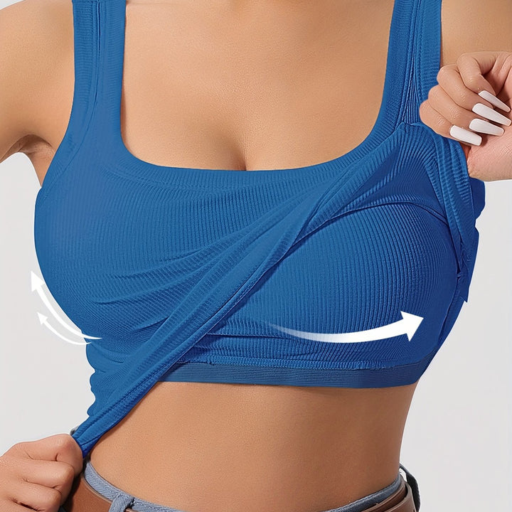 Women's Ribbed Top with Built-in Support | Square Neckline