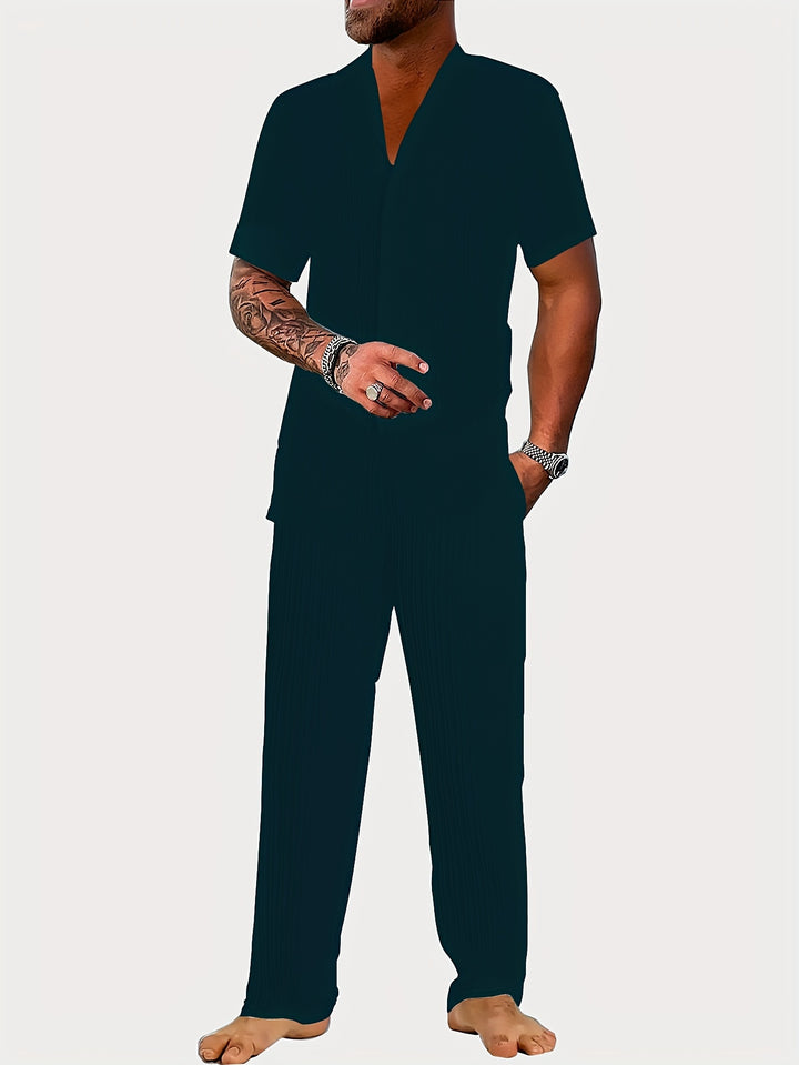 Men's Home Set | Shirt and Striped Pants Set | Regular Fit | Comfortable Relaxed Style