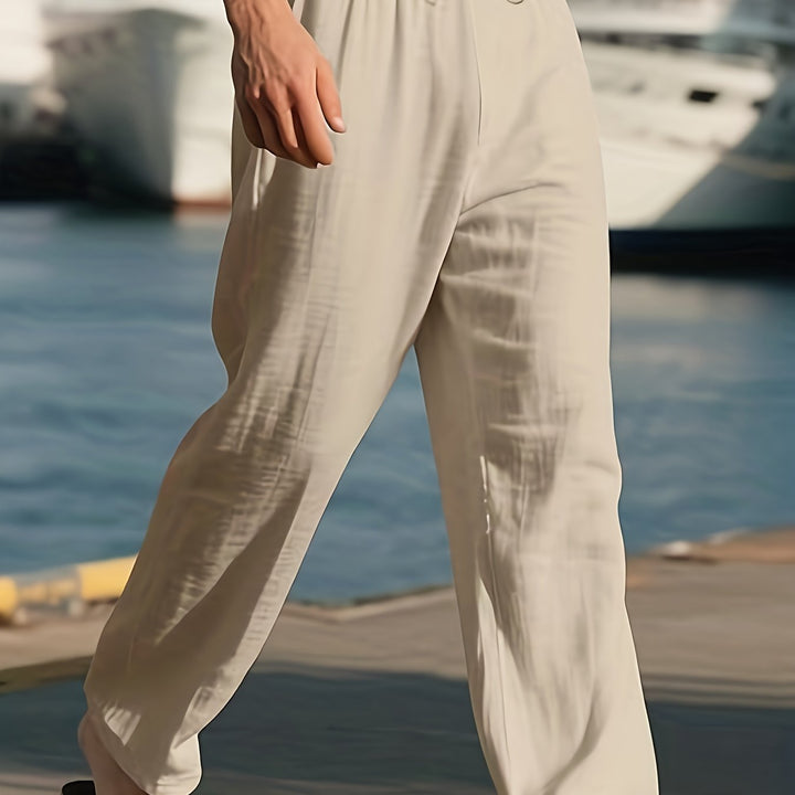 Men's Straight Leg Pants with Drawstring Waist | Solid Color