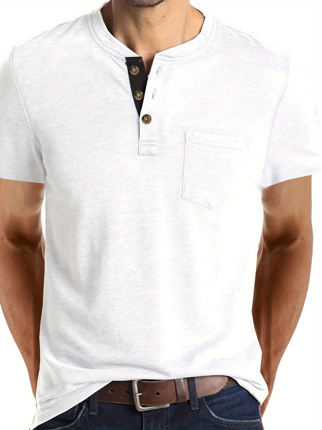 Daniel | Męski T-shirt Henley z Krótkim Rękawem